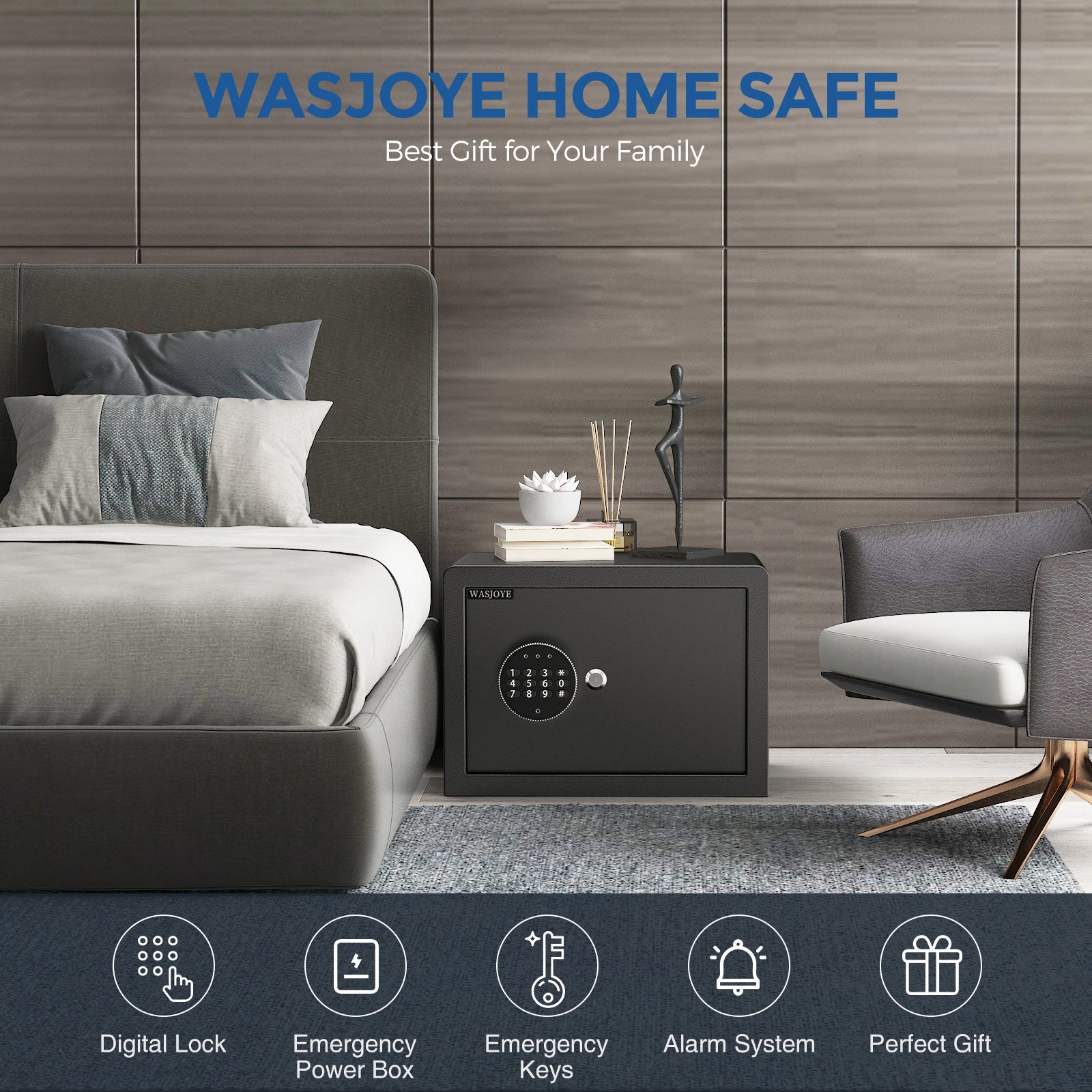 WASJOYE Safe Box with Electronic Digital Keypad, EO Series